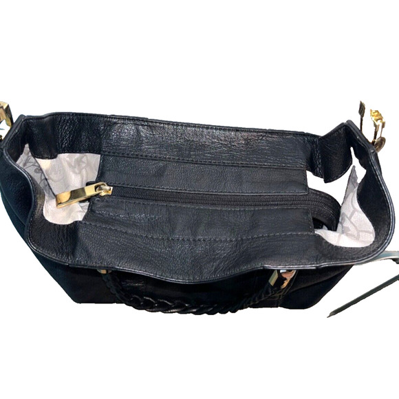 MICHAEL KORS ❤️ Black Leather Satchel Bag with MK Bag Charm - Picture 6 of 10